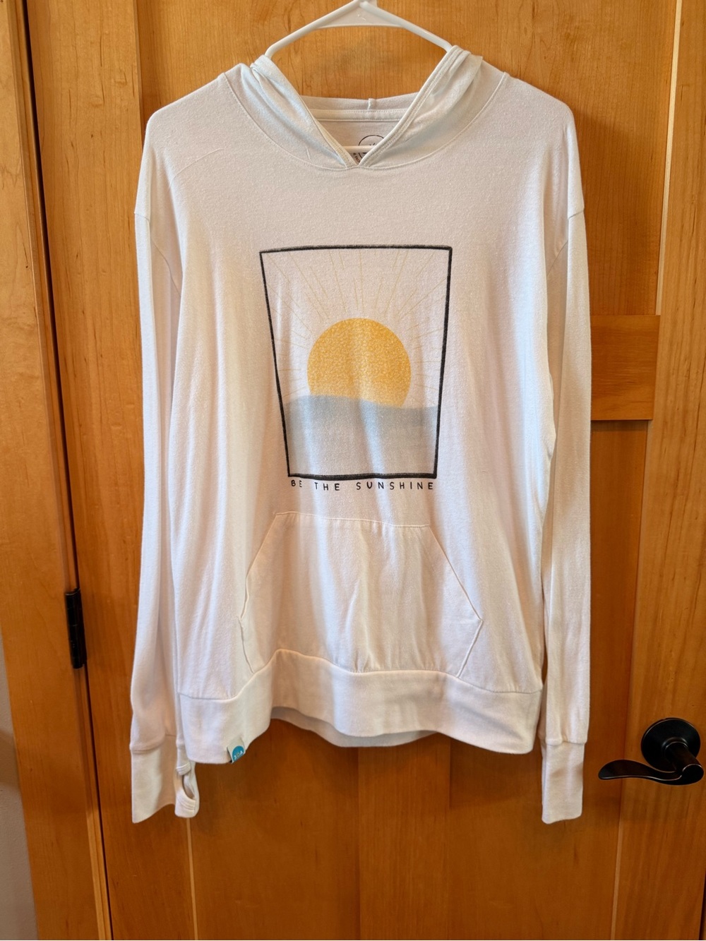 30A - be the sunshine ☀️ White Long Sleeve Hoodie Top with Yellow Sun Graphic